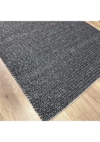 Resim Eko Halı Jade Basketweave Antrasit Naturel Kazak Örgü Desenli El Dokuma Örgü Kilim Antrasit 