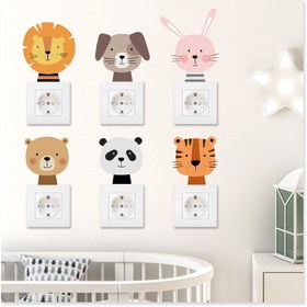Resim Priz Sticker Çocuk Odası Duvar Sticker Sevimli Hayvanlar 6'lı Set - 9 cm / Renkli / Priz Sticker 