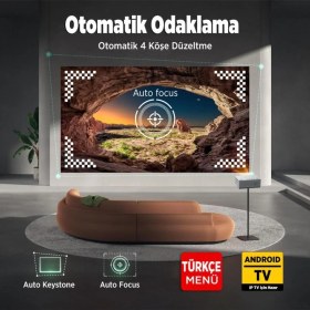 Resim Beyaz 1080P Projeksiyon Cihazı, Otomatik Odak ve Keystone, 6g Wifi Destekli 