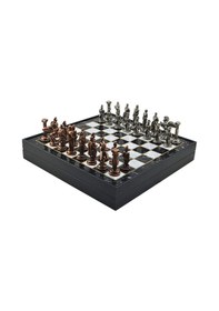 Resim Gifthome Büyük Boy Metal Pegasus Satranç Tk. Antik Ve Mermer Desenli Sandıklı Mdf Tahtası 36x36x6 Cm. 