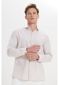 Resim AC&Co / Altınyıldız Classics Erkek Beyaz Vızon Slim Fit Dar Kesim Klasik Yaka Pamuklu Armürlü Gömlek Beyaz Vızon 