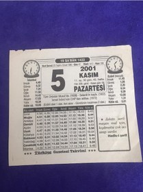 Resim 5 Kasım 2001 Takvim Yaprağı - Nostalji Koleksiyonluk Takvim Yaprağı B 