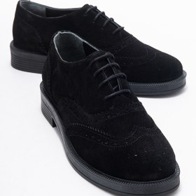 Resim LuviShoes AVRA Siyah Süet Hakiki Deri Kadın Oxford Ayakkabı 