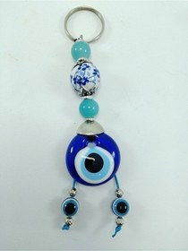 Resim Nazar Boncuğu Anahtarlık / Araba Dikiz Ayna Süsü El Yapımı Cam Kü 