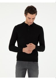 Resim Cacharel Siyah Slim Fit Yün Karışımlı Polo Yaka Basic Triko Kazak 