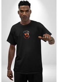 Resim Rottweiler A Secere Siyah Oversize Unisex Ön Orta Minimal Baskılı Tişört Siyah 