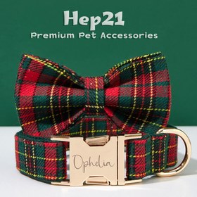 Resim Dog Collar Named Plaid Collar 500290 - Leash + Bow Tie + Leash Rope / M 