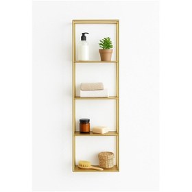 Resim Firuze Metal Banyo, Mutfak Ve Antre Duvar Rafı Gold Sarı 