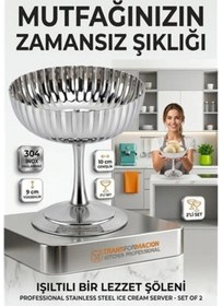 Resim 2'li Profesyonel İnox Gümüş Paslanmaz Çelik Ayaklı Dondurma Ve Tatlı Sunum Kasesi Seti 723148 Açık Mavi 