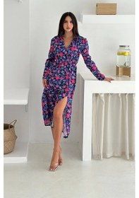 Resim Asprin Fashion Çiçek Desenli Elbise Mor Mor 