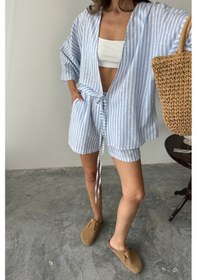 Resim Moderie Butik Çizgili Tunik -şort Takım - Mavi 