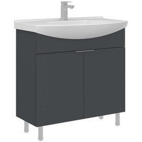 Resim Orka Purus 80 Cm Mat Antrasit Banyo Dolabı Alt Modül Lavabo Ayaklı Antrasit 