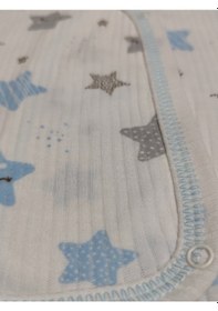 Resim Hece Bebe Pamuklu 5 Parça Yenidoğan Hastane Çıkışı Seti Bebek Zıbın Takımı, Şapka, Önlük, Eldiven Ekru - Mavi 