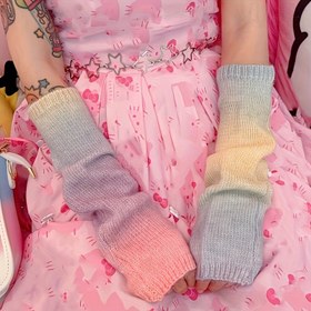 Resim 1 Çift Y2K Gradyan Renkli Kadınlar için Yumuşak Parmaksız Telefon Eldiveni - Tatlı ve Sıcacık 