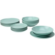 Resim Yemek Takımı, Mat Açık Turkuaz, 18 Parça Açık Gri 