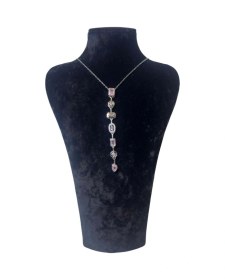 Resim Uretti - Melik 9215 Yedi Element Taşlı Çelik Y Kolye - 2 Renk Şeçeneği Açık Pembe 