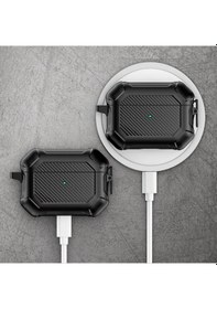 Resim Apple Uyumlu AirPods Pro 3. Nesil İle Kılıf Kilitli Armor Tank Karbon Detaylı Difu Case Siyah 