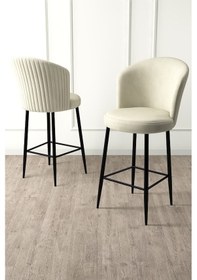 Resim Canisa Alte Serisi 1 Adet 65 Cm Krem Ada Mutfak Bar Sandalyesi Babyface Kumaş Siyah Metal Ayaklı Sandalyeler Krem Ayaklar Siyah 