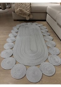 Resim Mavaux Oval Papatya Hasır Jüt Çiçek Desenli Kilim Halı Gri 
