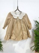 Resim Kız Bebek Bebe Yaka Fitilli Kadife Elbise-15068 Camel 