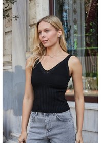 Resim Jument Kadın Esnek Triko Kalın Askılı Body Bluz-siyah 