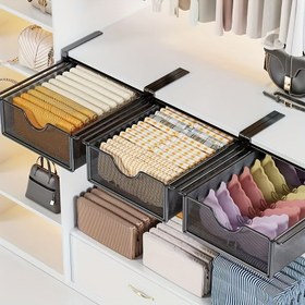 Resim Pul-Out Çekmeceli Yapışkan Metal Ağırlıklı Depolama Sepeti - Ofis Malzemeleri İçin Alt Masa Düzenleyici, Güç Gerektirmez, Ev ve Ofis İçin Yerden Tasarruf Sağlayan Tasarım, Masa Depolama Düzenleyici, Şık Tasarım, Sağlam İnşaat 