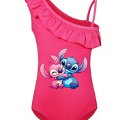 Resim Disney Stitch & Lilo Kızlar Tek Parça Mayo - Sevimli Karakter Tasarımı, Pembe ve Mavi Renk, Eğik Omuz Askıları, Yaz Plaj ve Havuz Kıyafeti, Akıcı Kumaş Yüzme Takımı 