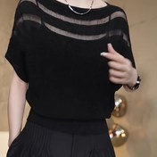 Resim Şık Fransız Tarzı Omuzdan Askılı Batwing Kollu Üst - Şık Siyah Kruvasör Crop ile Ruffled Hem, Yaz için Mükemmel, Çok Yönlü ve Şık, Yaz Modası Üst|Ruffled Hem Üst|Kruvasör Dokusu 