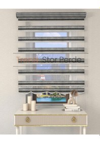 Resim Siyah Yeşil Geçişli Etek Dilimli Zebra Stor Güneşlik Perde Kırık Siyah-yeşil 