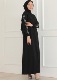 Resim OKTAYUSTA COLLECTİON Yeni Sezon Siyah Taş Detaylı Ferace 