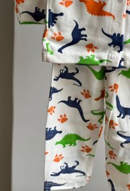 Resim Leo Baby Store Erkek Bebek & Çocuk [9 Ay - 1 Yaş - 2 Yaş] Beyaz Dinozor Desenli Model Pijama Takımı 