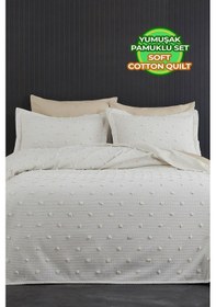 Resim Evlen Home Ash Pike Takımı Yatak Örtüsü Seti Çift Kişilik Pamuklu 3 Parça Yumuşak Günlük Beyaz 