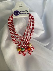 Resim sema aksesuar Marteniçka 5 Adet Kırmızı Beyaz Şans Bilekliği - Mart Ipi Dilek Bilekliği - Renkli Ahşap Boncuklu 
