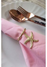 Resim 6 Adet Deniz Yıldızı Metal Halkalı Gold Peçete Yüzüğü 