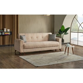 Resim Dorian Kollu Bazalı Yerden Yüksek Kaliteli Kumaş Rahat Yaylı Çekyat Kanepe Krem 