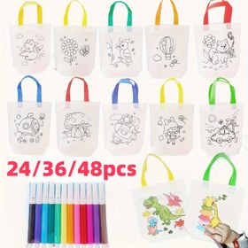 Resim 24/36/48 Adet DIY Graffiti Kalem Seti, Yeniden Kullanılabilir Hayvan Temalı Parti Çantaları/Kartvizitlikler/Kalem Kutuları, Boyama Malzemeleri için Mini Dokumasız Alışveriş Çantaları, Noel ve Yılbaşı Hediye Paketleme ve Saklama Aksesuarları, Renkli Çantalar, Sanat Partisi Karalama Torbaları, El İşi Etkinliği & DIY Hediyeler, Noel İçin En İyi Seçim, Şükran Günü İçin Mükemmel 