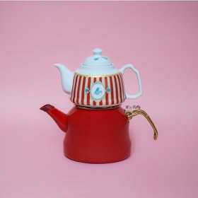 Resim Bellisima Emaye Royal Porselen Demlikli Çaydanlık Pembe 