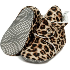 Resim Ella Bonna Kaydırmaz Taban Bebek ve Çocuk Panduf, Organik Pamuklu Ev ve Kreş Patiği - Leopar 