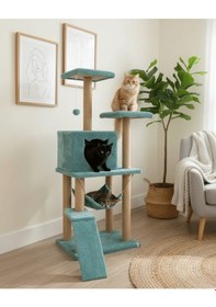 Resim Reyo Pet S9 Kedi Tırmalama Kulesi Platformlu 124 Cm Turkuaz 