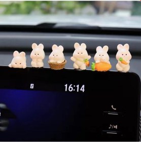 Resim Dofolink Araba İç Dekorasyon Aksesuarı: 8 Adet Mini Kartoon Tavşan Figürü - Navigasyon Ekranı Ve Konsol Dekoru, Fun Ve Şık İç Düzen 