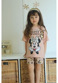 Resim Miniko Kids Kız Çocuk Mickey Leopar Modelli Pamuk Şortlu Takım Kahverengi 
