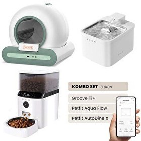 Resim Groove Ti+ Otomatik Kedi Tuvaleti Yeşil - Petfit Aqua Flow Akıllı Su Pınarı Çeşmesi - Petfit AutoDine X Otomatik Mama Kabı 