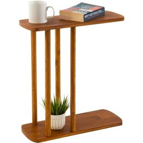 Resim Furnirem Masif Çam Ahşap Modern C Sehpa Koltuk Yanı Yan Sehpa 55x49x19 Cm Kestane 