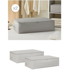 Resim Ocean Home Textile 2'li Mega Boy Gri Balıksırtı Baza Altı Hurç Set 74 x 46 x 22 cm 