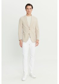 Resim Erkek Bej %100 Pamuk Slim Fit Dar Kesim Mono Yaka Torba Cepli Blazer Ceket Bej 