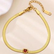 Resim Şık Bohemian Altın Tonlu Paslanmaz Çelik Kalp Charm Bileklik - Kırmızı Taşlı, Ayarlanabilir Zincirli Kadınlar İçin, Günlük ve Parti Kullanımına Uygun Mükemmel Doğum Günü Hediyesi, Çok Yönlü Takı Aksesuarı, Zarif Tasarım, Moda Aksesuarı, İnce İşçilik 