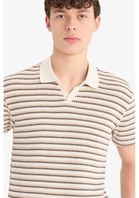 Resim DeFacto Regular Fit Polo Yaka Çizgili Dokulu Kısa Kollu Tişört D7249AX25SPER85 