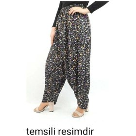 Resim Zema Çiçekli Yöresel Yukarıdan Ağlı Jarse Şalvar Siyah 
