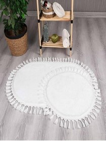 Resim My Evilla Modern Simirna Dekoratif Peluş Oval Ponpon Saçaklı Klozet Takımı Beyaz 