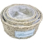 Resim Yuvarlak Doğal Hasır Saksı Seti - 3'lü 